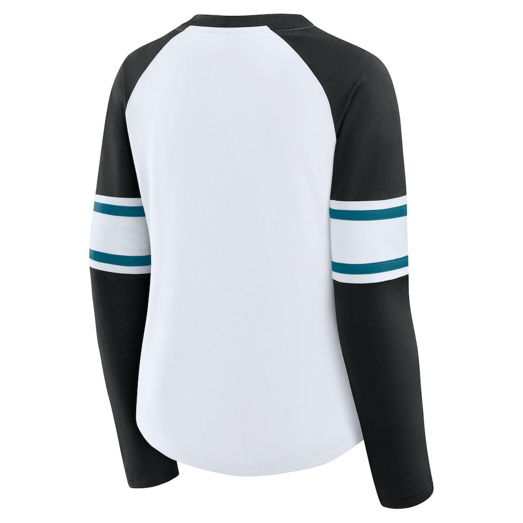 Jacksonville Jaguars Women's Redzone Blitz Package Raglan Lace-Up V-Neck Long Sleeve T-Shirt - White/Black T-shirts