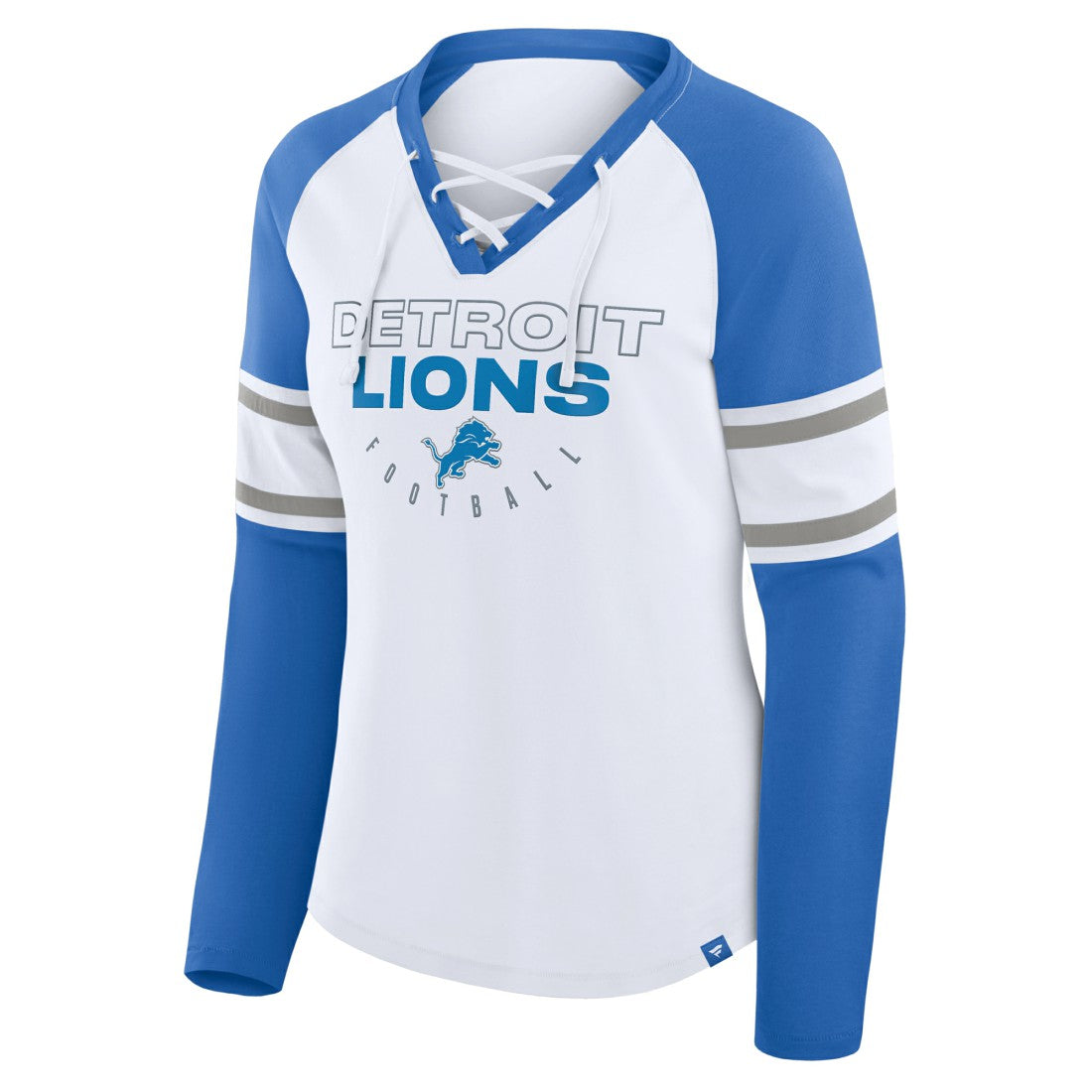 Detroit Lions Women's Redzone Blitz Package Raglan Lace-Up V-Neck Long Sleeve T-Shirt - White/Blue T-shirts