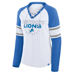 Detroit Lions Women's Redzone Blitz Package Raglan Lace-Up V-Neck Long Sleeve T-Shirt - White/Blue T-shirts
