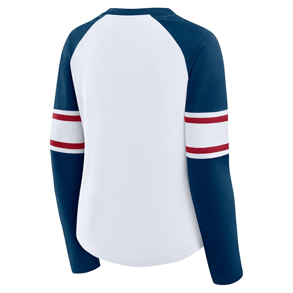 Houston Texans Women's Redzone Blitz Package Raglan Lace-Up V-Neck Long Sleeve T-Shirt - White/Navy T-shirts