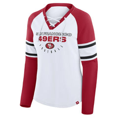 San Francisco 49ers Women's Redzone Blitz Package Raglan Lace-Up V-Neck Long Sleeve T-Shirt - White/Scarlet T-shirts
