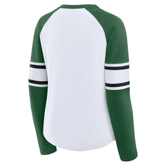 New York Jets Women's Redzone Blitz Package Raglan Lace-Up V-Neck Long Sleeve T-Shirt - White/Green T-shirts