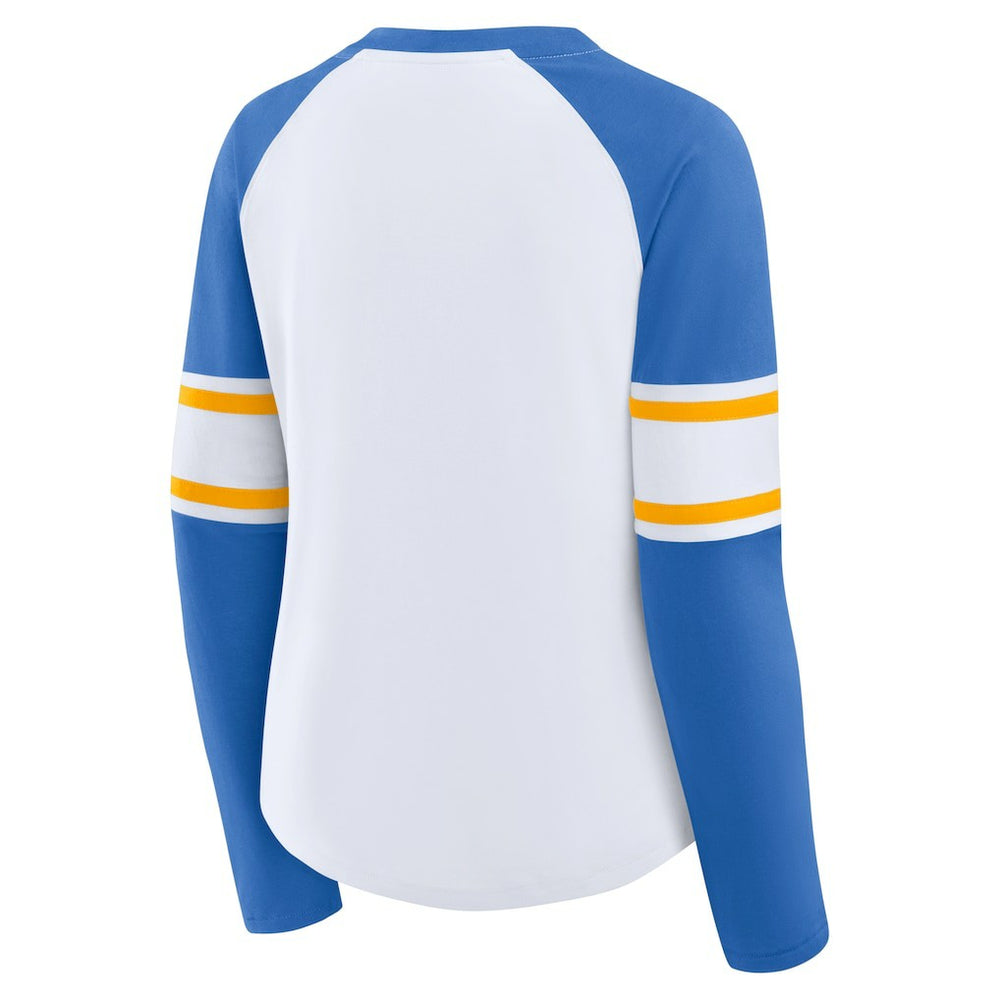 Los Angeles Chargers Women's Redzone Blitz Package Raglan Lace-Up V-Neck Long Sleeve T-Shirt - White/Powder Blue T-shirts