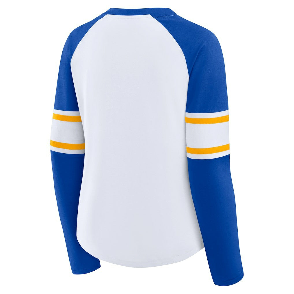 Los Angeles Rams Women's Redzone Blitz Package Raglan Lace-Up V-Neck Long Sleeve T-Shirt - White/Royal T-shirts