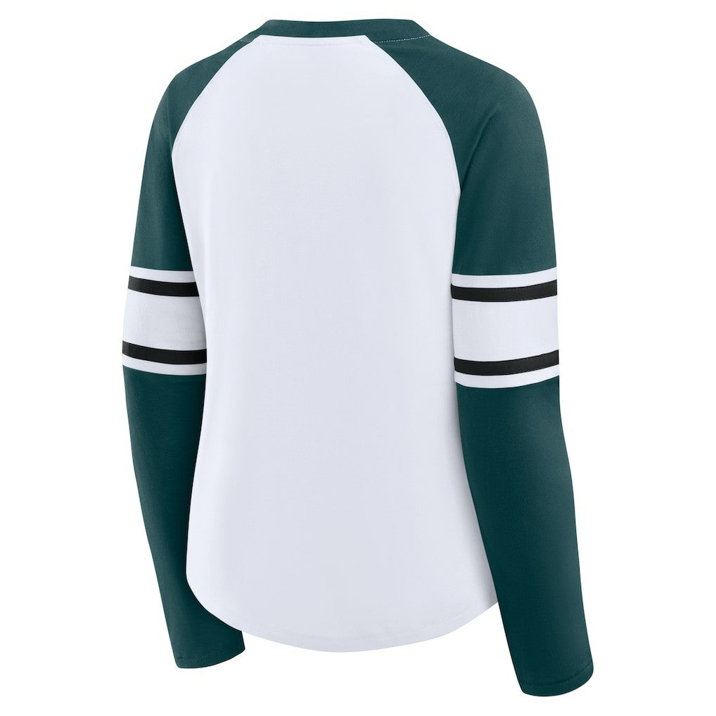 Philadelphia Eagles Women's Redzone Blitz Package Raglan Lace-Up V-Neck Long Sleeve T-Shirt - White/Green T-shirts