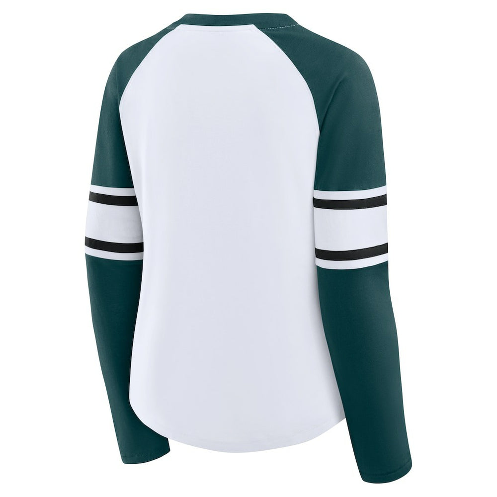 Philadelphia Eagles Women's Redzone Blitz Package Raglan Lace-Up V-Neck Long Sleeve T-Shirt - White/Green T-shirts