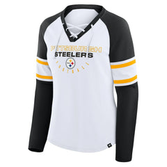Pittsburgh Steelers Women's Redzone Blitz Package Raglan Lace-Up V-Neck Long Sleeve T-Shirt - White/Black T-shirts