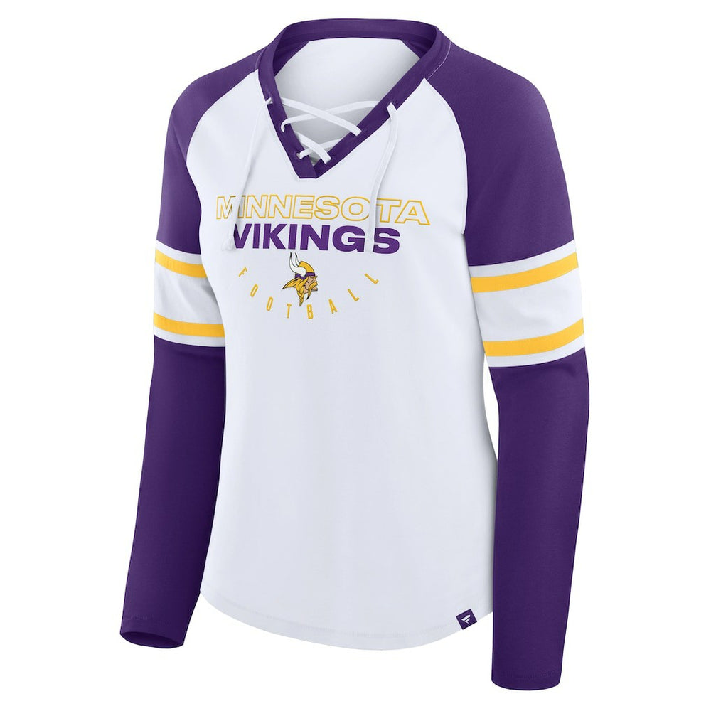Minnesota Vikings Women's Redzone Blitz Package Raglan Lace-Up V-Neck Long Sleeve T-Shirt - White/Purple T-shirts