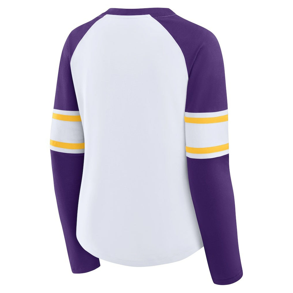 Minnesota Vikings Women's Redzone Blitz Package Raglan Lace-Up V-Neck Long Sleeve T-Shirt - White/Purple T-shirts