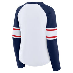 New England Patriots Women's Redzone Blitz Package Raglan Lace-Up V-Neck Long Sleeve T-Shirt - White/Navy T-shirts