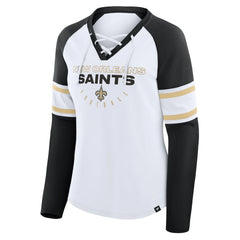 New Orleans Saints Women's Redzone Blitz Package Raglan Lace-Up V-Neck Long Sleeve T-Shirt - White/Black T-shirts