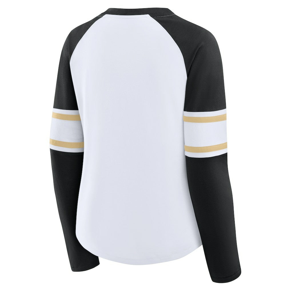 New Orleans Saints Women's Redzone Blitz Package Raglan Lace-Up V-Neck Long Sleeve T-Shirt - White/Black T-shirts