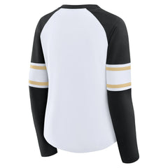 New Orleans Saints Women's Redzone Blitz Package Raglan Lace-Up V-Neck Long Sleeve T-Shirt - White/Black T-shirts