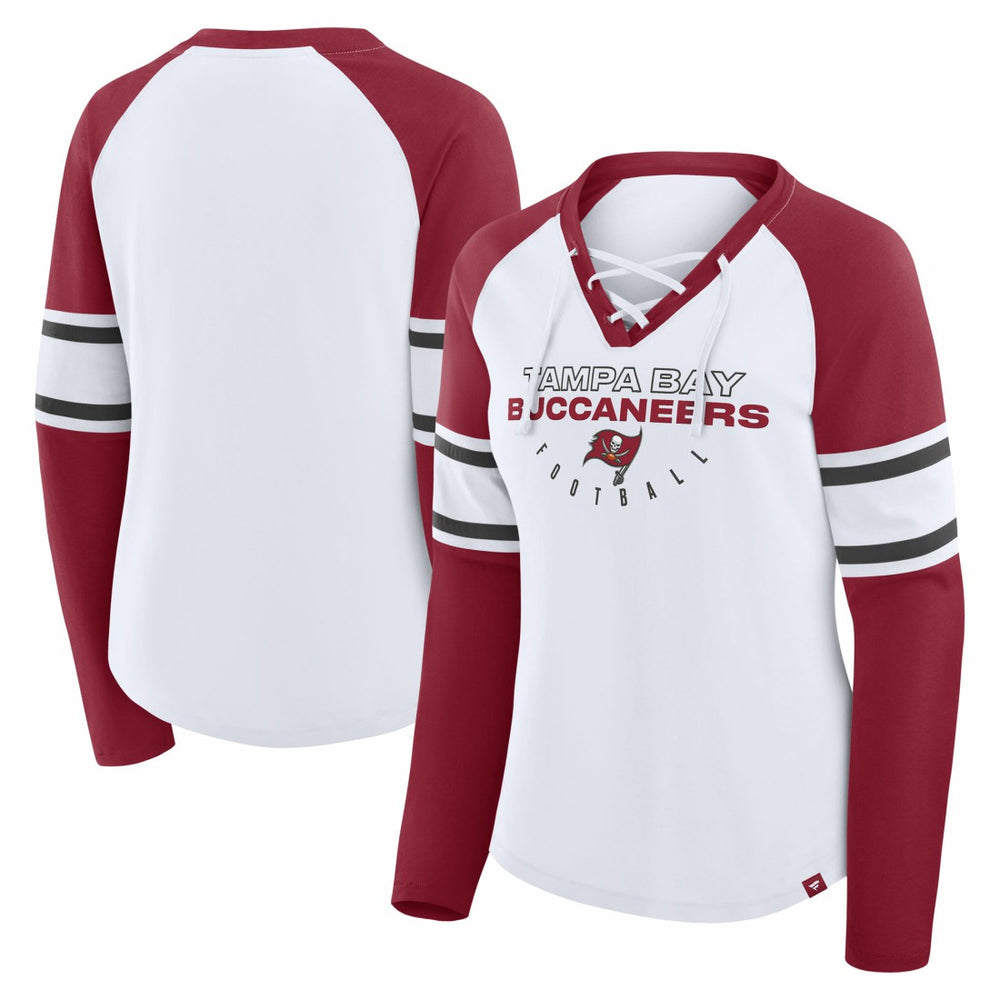 Tampa Bay Buccaneers Women's Redzone Blitz Package Raglan Lace-Up V-Neck Long Sleeve T-Shirt - White/Red T-shirts