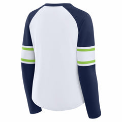 Seattle Seahawks Women's Redzone Blitz Package Raglan Lace-Up V-Neck Long Sleeve T-Shirt - White/College Navy T-shirts
