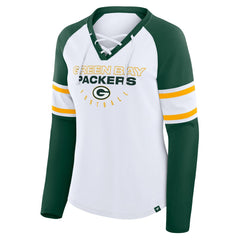Green Bay Packers Women's Redzone Blitz Package Raglan Lace-Up V-Neck Long Sleeve T-Shirt - White/Green T-shirts