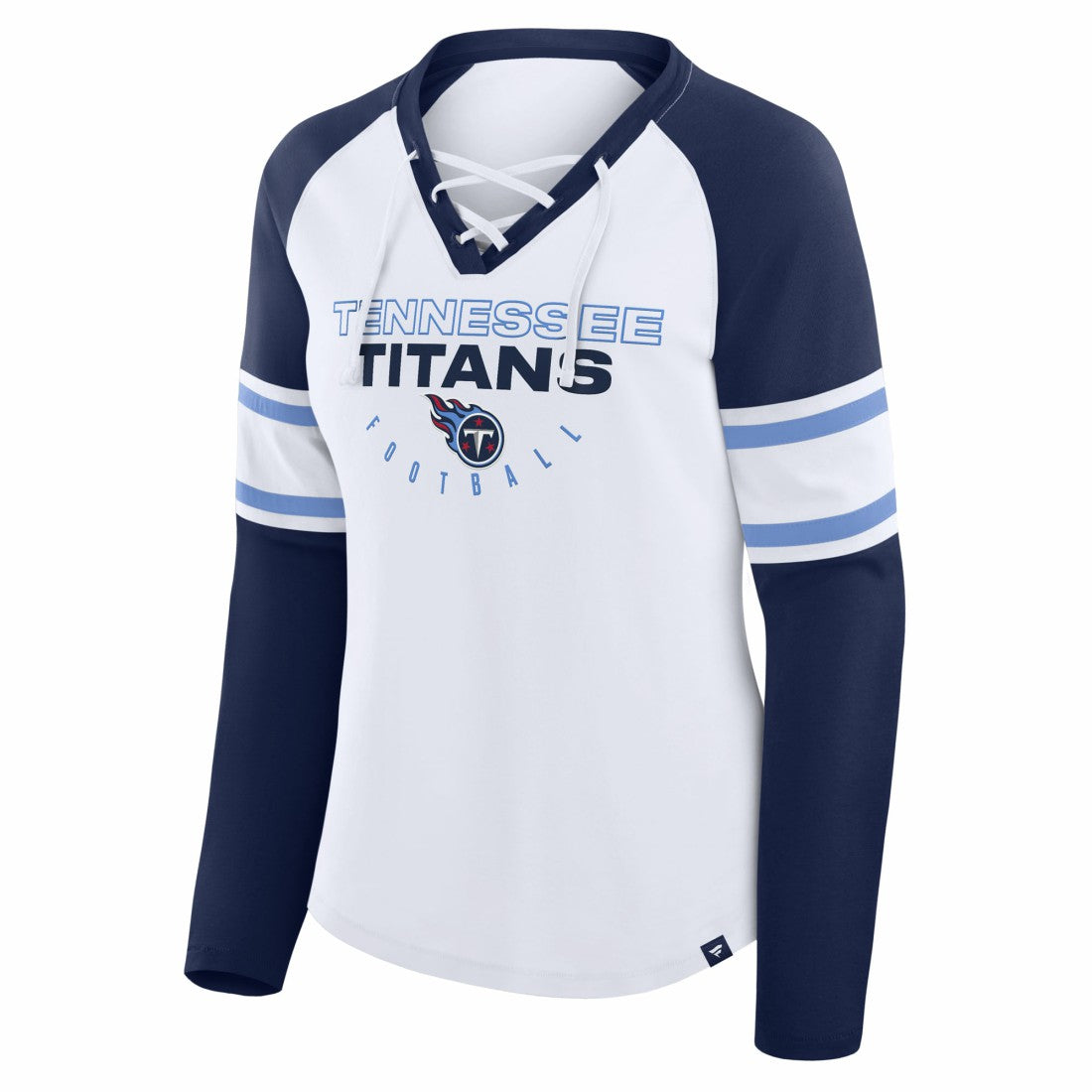 Tennessee Titans Women's Redzone Blitz Package Raglan Lace-Up V-Neck Long Sleeve T-Shirt - White/Navy T-shirts