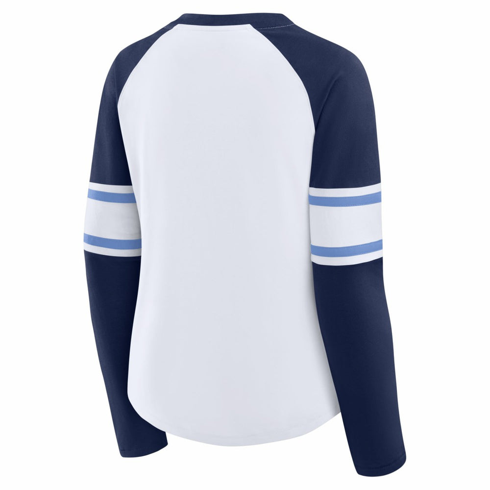 Tennessee Titans Women's Redzone Blitz Package Raglan Lace-Up V-Neck Long Sleeve T-Shirt - White/Navy T-shirts