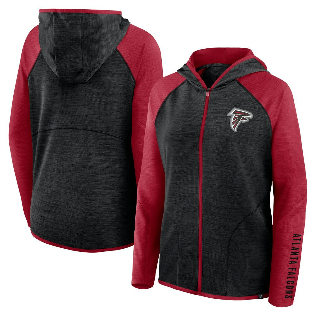 Atlanta Falcons Women's Redzone End Around Pass Raglan Full-Zip Hoodie - Black/Red Hoodies