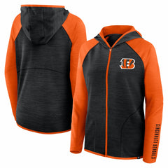 Cincinnati Bengals Women's Redzone End Around Pass Raglan Full-Zip Hoodie - Black/Orange Hoodies