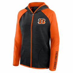 Cincinnati Bengals Women's Redzone End Around Pass Raglan Full-Zip Hoodie - Black/Orange Hoodies