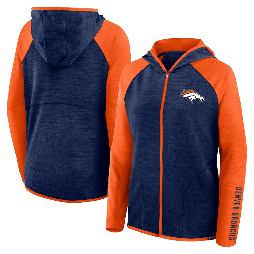 Denver Broncos Women's Redzone End Around Pass Raglan Full-Zip Hoodie - Navy/Orange Hoodies