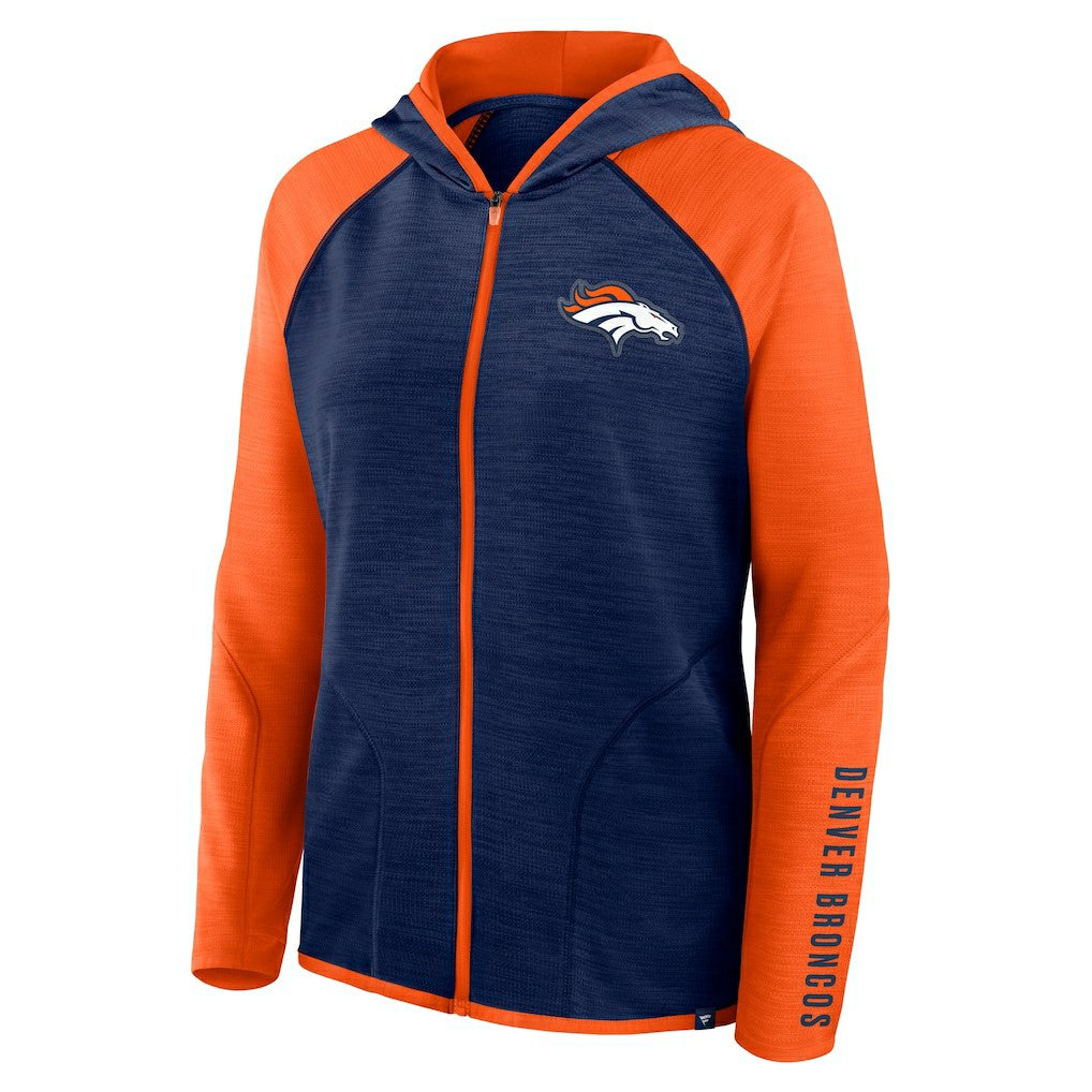Denver Broncos Women's Redzone End Around Pass Raglan Full-Zip Hoodie - Navy/Orange Hoodies
