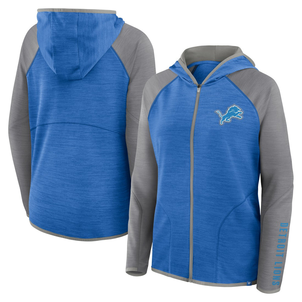 Detroit Lions Women's Redzone End Around Pass Raglan Full-Zip Hoodie - Blue/Gray Hoodies