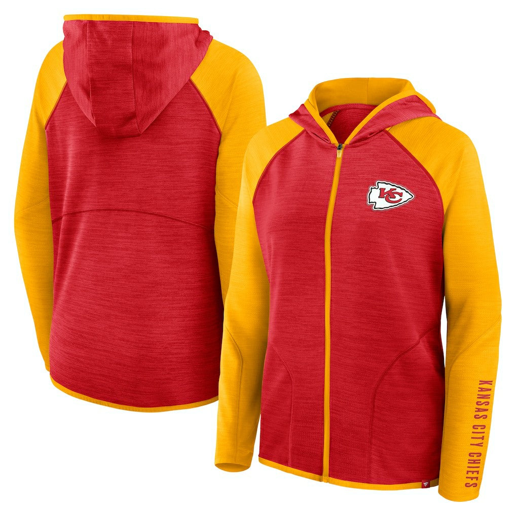 Kansas City Chiefs Women's Redzone End Around Pass Raglan Full-Zip Hoodie - Red/Gold Hoodies