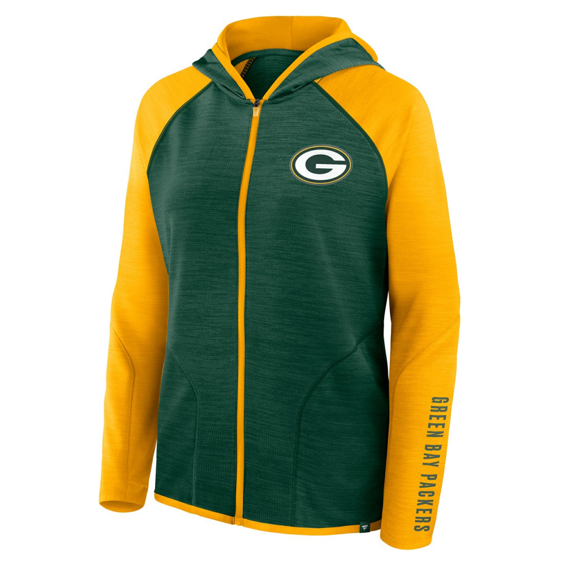 Green Bay Packers Women's Redzone End Around Pass Raglan Full-Zip Hoodie - Green/Gold Hoodies