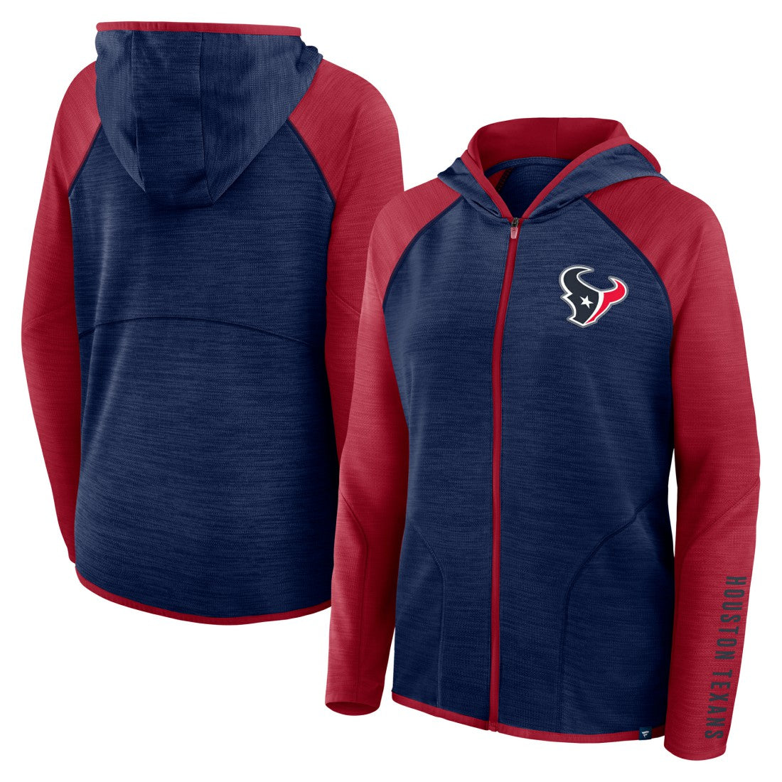 Houston Texans Women's Redzone End Around Pass Raglan Full-Zip Hoodie - Navy/Red Hoodies
