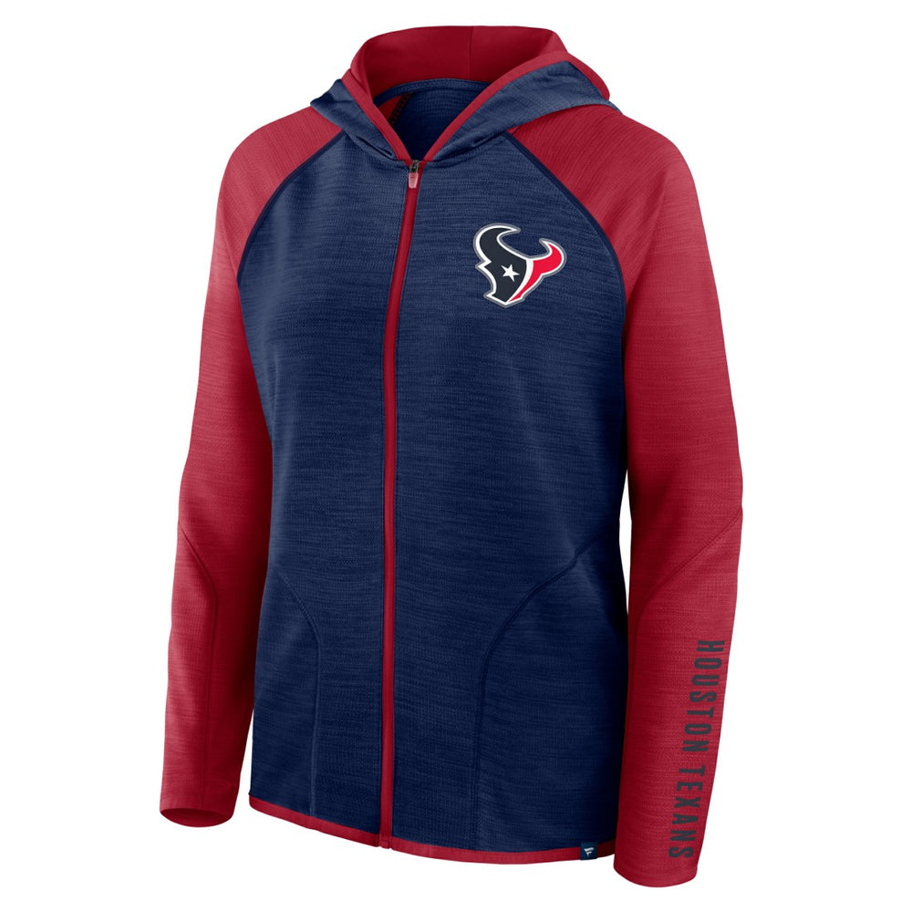 Houston Texans Women's Redzone End Around Pass Raglan Full-Zip Hoodie - Navy/Red Hoodies