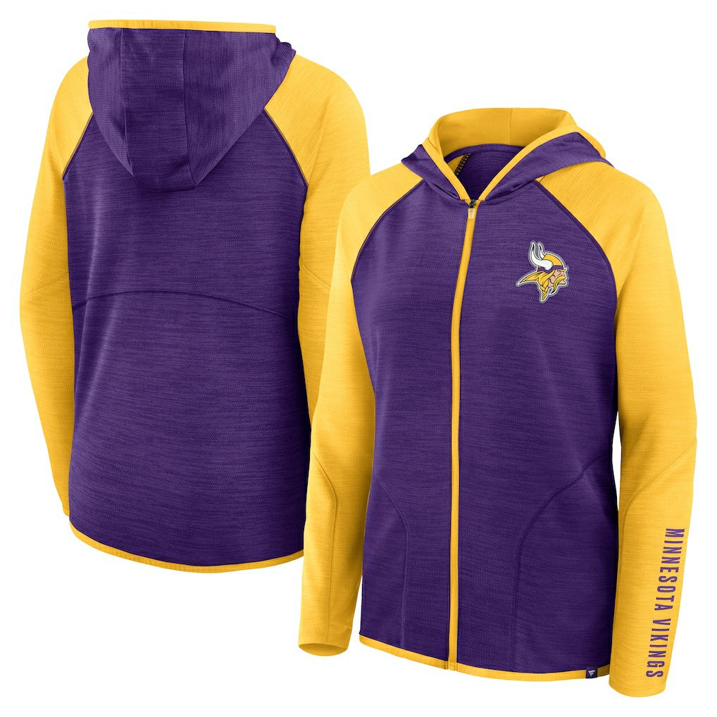 Minnesota Vikings Women's Redzone End Around Pass Raglan Full-Zip Hoodie - Purple/Gold Hoodies