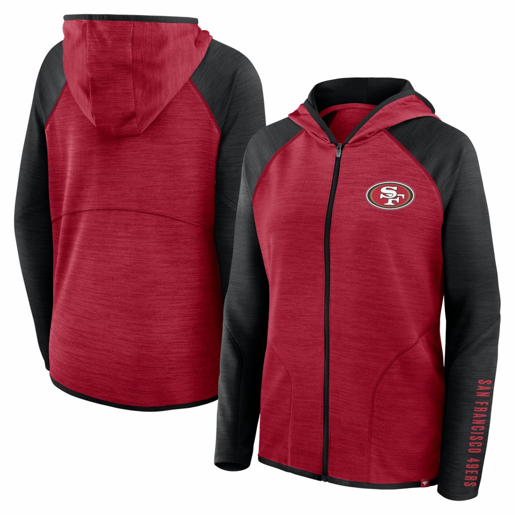 San Francisco 49ers Women's Redzone End Around Pass Raglan Full-Zip Hoodie - Scarlet/Black Hoodies