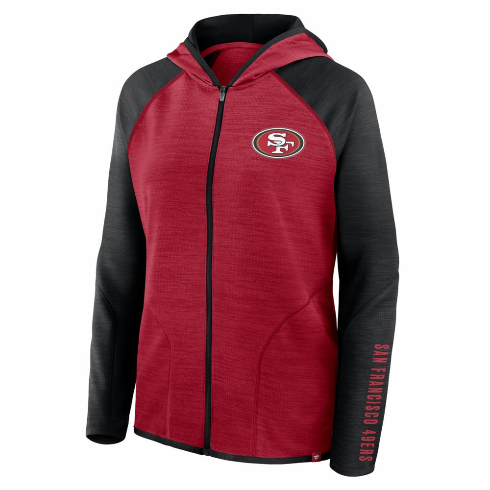 San Francisco 49ers Women's Redzone End Around Pass Raglan Full-Zip Hoodie - Scarlet/Black Hoodies