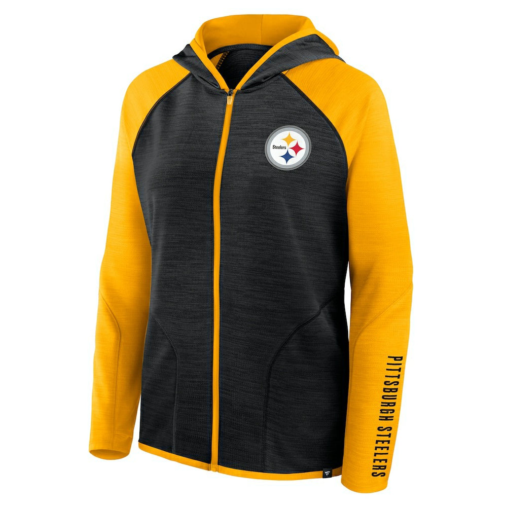 Pittsburgh Steelers Women's Redzone End Around Pass Raglan Full-Zip Hoodie - Black/Gold Hoodies