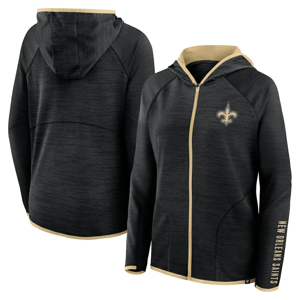 New Orleans Saints Women's Redzone End Around Pass Raglan Full-Zip Hoodie - Black Hoodies