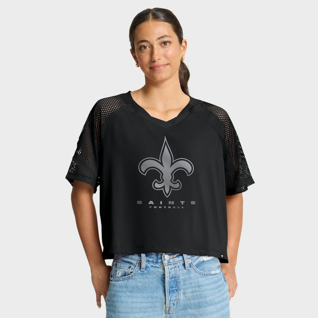 New Orleans Saints Women's Oversized Raglan V-Neck Blackout Fashion Jersey