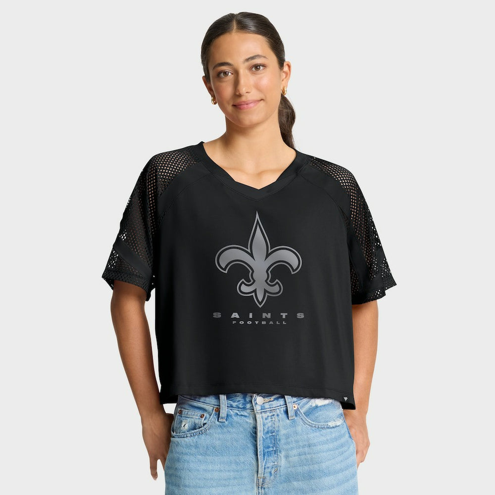 New Orleans Saints Women's Oversized Raglan V-Neck Blackout Fashion Jersey
