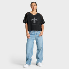 New Orleans Saints Women's Oversized Raglan V-Neck Blackout Fashion Jersey