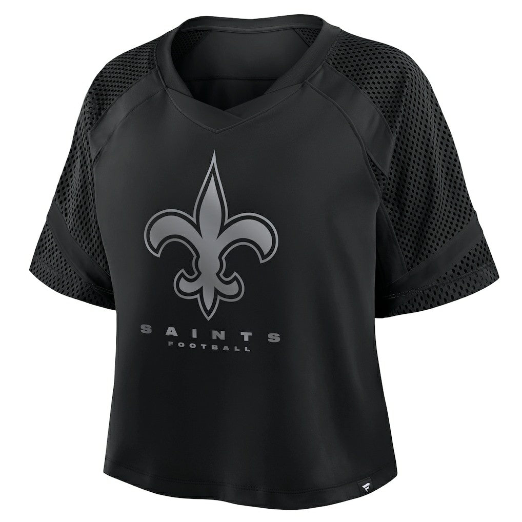 New Orleans Saints Women's Oversized Raglan V-Neck Blackout Fashion Jersey