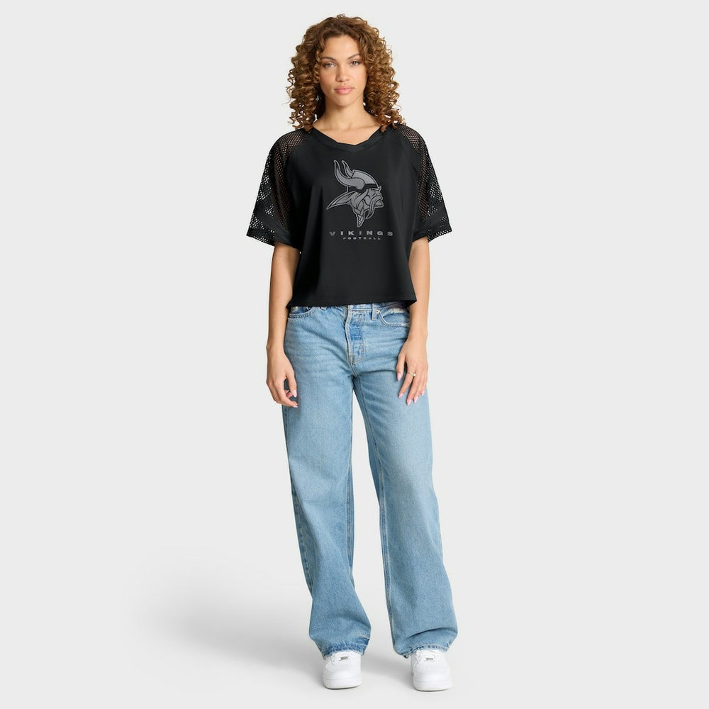 Minnesota Vikings Women's Oversized Raglan V-Neck Blackout Fashion Jersey