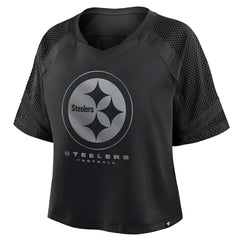 Pittsburgh Steelers Women's Oversized Raglan V-Neck Blackout Fashion Jersey - Body; 100% Polyester - Sleeve; 97% Polyester/3% Elastane - Neckband Jerseys
