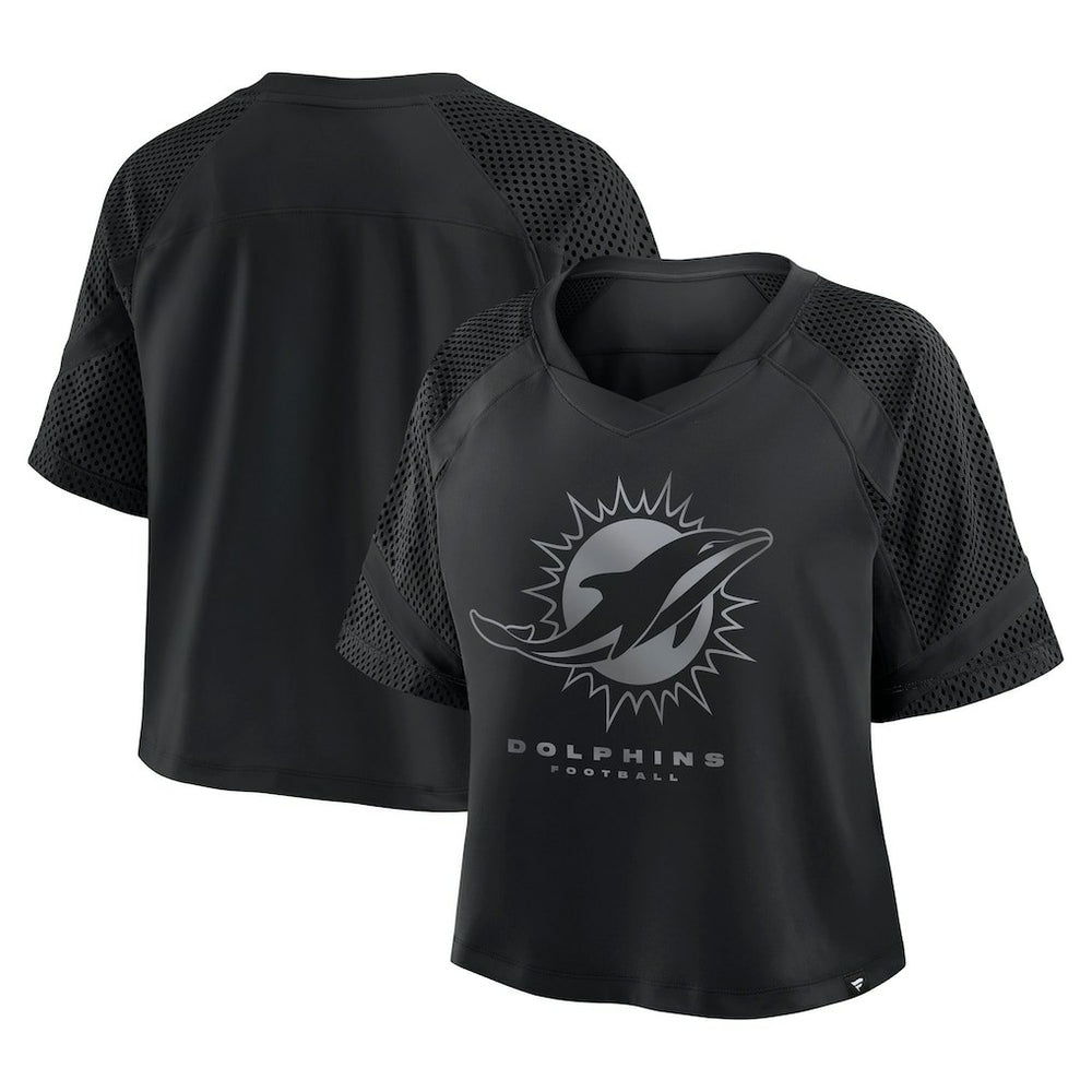 Miami Dolphins Women's Oversized Raglan V-Neck Blackout Fashion Jersey - Body; 100% Polyester - Sleeve; 97% Polyester/3% Elastane - Neckband Jerseys