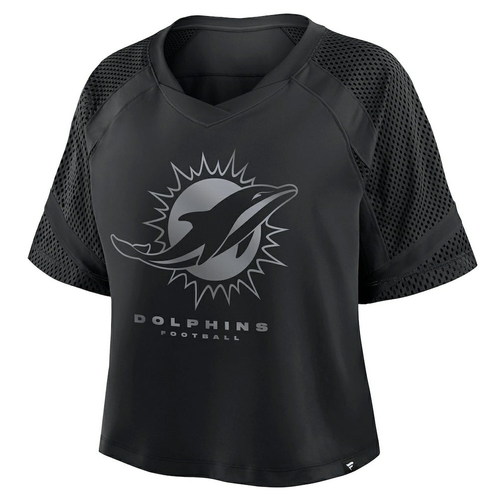 Miami Dolphins Women's Oversized Raglan V-Neck Blackout Fashion Jersey - Body; 100% Polyester - Sleeve; 97% Polyester/3% Elastane - Neckband Jerseys