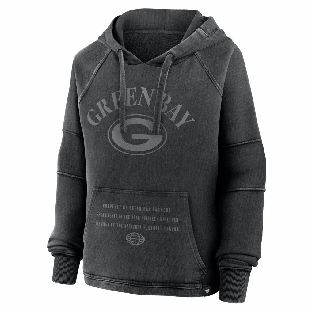Green Bay Packers Women's Oversized Raglan Gridiron Hoodie - Black Hoodies
