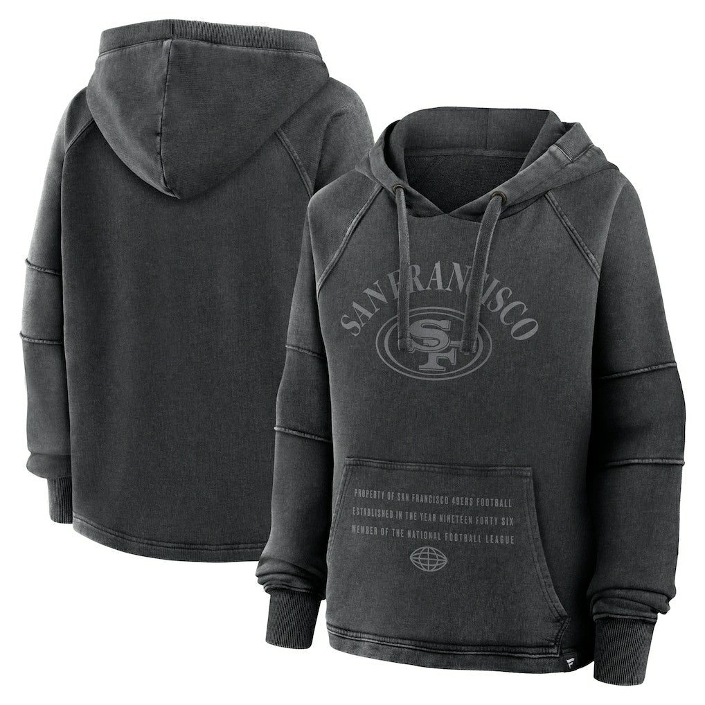 San Francisco 49ers Women's Oversized Raglan Gridiron Hoodie - Black Hoodies