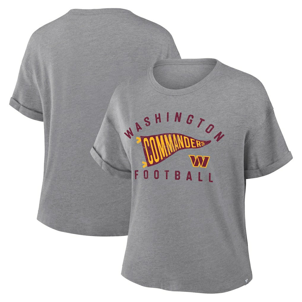 Washington Commanders Women's Pennant Wave Tribute Tri-Blend Boxy T-Shirt - Heather Gray T-shirts