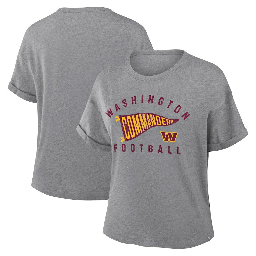 Washington Commanders Women's Pennant Wave Tribute Tri-Blend Boxy T-Shirt - Heather Gray T-shirts