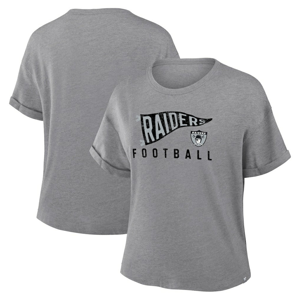 Las Vegas Raiders Women's Pennant Wave Tribute Tri-Blend Boxy T-Shirt - Heather Gray T-shirts